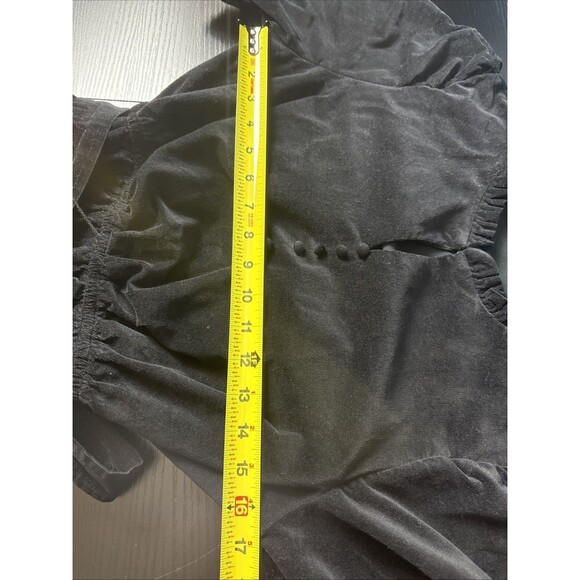 Draper James RSVP Black Corduroy Puff Sleeve Dress Tiered Wednesday Addams Goth - Picture 9 of 10